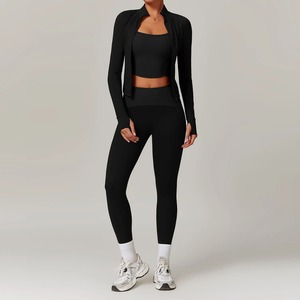 2PCS Yoga Set Gym Clothes Sportswear Yoga Suits for Women Fitness Jacket Tracksuits Sports Bra Gym Leggings Zipper Athletic Wear - Product Image 3
