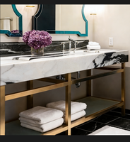 Socles de meuble-lavabo en métal doré luxueux pour plan de travail de salle de bain en pierre haut de gamme, système de pieds sur mesure, table îlot double vasque robuste