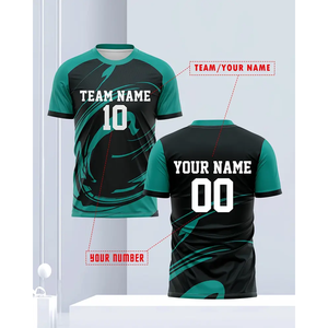 Customizable Green Black Soccer Jersey with Team <b>Name</b> & Number - Breathable Soccer Jersey <b>light</b> weight & Breathable - Product Image 2