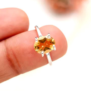 แหวนหินซิทรีนธรรมชาติสำหรับผู้หญิง925มินิมอลลิสเตอร์ลิงเงินแหวนแต่งงานชุบโรเดียมสำหรับเด็กผู้หญิง - Product Image 3