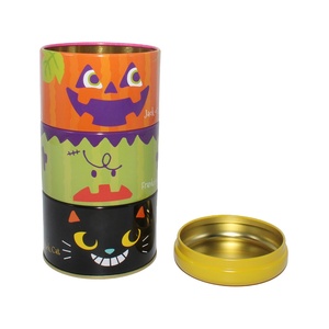 Halloween 3 Tier Stackable Round <b>Tin</b> Box Cute Cartoon Pumpkin/Monster/Black Cat Metal Storage Can for Holiday Gift & Snack - Product Image 2