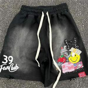 Custom Embroidery Patch Acid Wash Gym <b>Mens</b> Cotton <b>Sweat</b> <b>Shorts</b> Distressed <b>Shorts</b> - Product Image 5