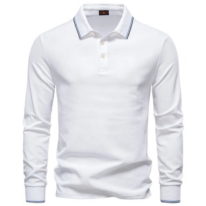 Polo de Manga Larga Azul Marino para Hombre, Tejido de Punto, Color Sólido, Casual, con Botones, Corte Regular, Antiarrugas, de Algodón - Product Image 3