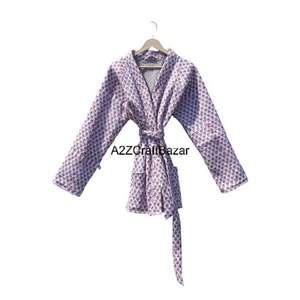 เสื้อคลุมอาบน้ำคอตตอนบุผ้าสไตล์อินเดียสำหรับผู้หญิงเสื้อคลุมสำหรับใส่ใน100% ลายดอกไม้แบบทางการเข็มขัดแบบนุ่มใส่กลับด้านได้แห้งเร็วคอวีใส่ได้ทุกฤดู - Product Image 4