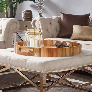 Plateau de service rond en bois naturel avec poignées découpées, plateaux en bois naturel de qualité supérieure, fabriqués à la main - Product Image 2