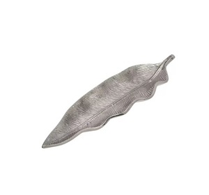 Reusable Silver Rectangle <b>Leaf</b> Shaped Aluminum Serving Tray with <b>Art</b> Deco Design for Home Decor Tabletop Decoration - Product Image 1