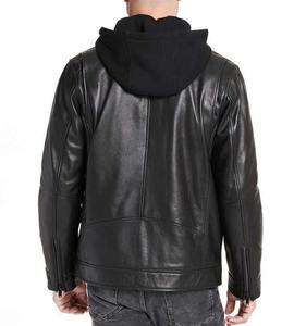 Chaqueta clásica de cuero auténtico estilo motorista con capucha extraíble Chaqueta de moda impermeable de invierno suave con ajuste cómodo - Product Image 4