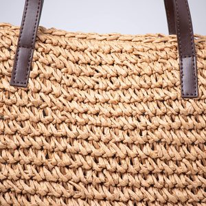 Sac fourre-tout en paille pour femmes grande capacité Shopping fourre-tout bohème sac à bandoulière voyage sac de plage avec doublure OEM - Product Image 6