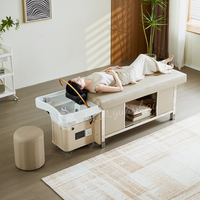 Lit de lavage de cheveux en céramique beige 2026 pour salon de beauté moderne, avec vapeur, hydrothérapie et massage, lit de shampoing coréen pour spa capillaire