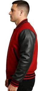 Varsity Letterman Vestes à manches en cuir pour hommes-College Baseball Bomber High School Wool Jacket - Product Image 2