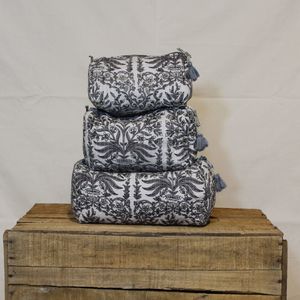 Premium Eco-Friendly Portable <b>Quilted</b> Cotton for Cases Set of Three Travel Cosmetic Pouches Wholesale - Product Image 3