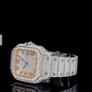 Montre élégante en acier inoxydable avec quartz et moissanite sertie de diamants, pierres scintillantes de qualité supérieure, design gracieux pour la mode - Product Image 2