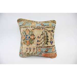 Beige Wool Kantha Patchwork Eco-Friendly Non-Slip <b>Bolster</b> <b>Pillow</b> 12x12 Inch Woven Embroidered Vintage Square Decorative - Product Image 1