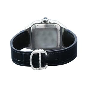 นาฬิกาธุรกิจมืออาชีพสำหรับผู้ชาย หน้าปัดทรงสี่เหลี่ยมประดับเพชรที่ได้รับการเพาะเลี้ยง ตัวเรือนสีเงิน สายหนังสีดำ นาฬิกาสำหรับใส่ในโอกาสทางการสำหรับผู้ชาย WATC - Product Image 4