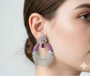 Boucles d'oreilles fantaisie élégantes en rhodium blanc polonais Bijoux de créateurs parfaits pour les femmes Tenues de fête et célébrations spéciales - Product Image 2