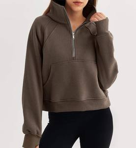 Fall Winter Clothes for Women Luxury Long Sleeve Half Zip Sweatshirt Custom Embroidery logo <b>Teddy</b> <b>Fleece</b> Quarter Zip <b>Hoodie</b> - Product Image 5