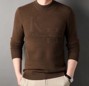 Jersey de punto cálido de color sólido para hombre, suéter de manga larga de mezcla de lana, ideal para invierno informal u oficina - Product Image 6