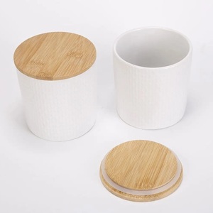 Récipient en céramique couvercle en bambou de haute qualité pot de produit biodégradable écologique en gros pour le stockage de café alimentaire d'huile essentielle - Product Image 1