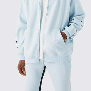 Nouveau Design Survêtement Évasé Lavage À L'acide 100% Coton Lourd Peser Fermeture Éclair À Capuche et Pantalon Empilé Jogging Survêtement Pour Hommes - Product Image 4