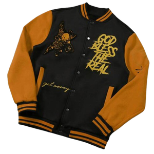 Chaqueta de béisbol negra mostaza Varsity Unisex inspirada en la Universidad de lana con capucha prendas de vestir exteriores de invierno ropa de calle urbana manga de contraste - Product Image 1