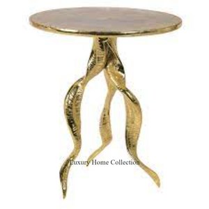 Leaf Floral Design <b>Gold</b> Color Shiny Plating <b>Side</b> <b>Table</b> & Drinkable <b>Table</b> Handmade Aluminium Casted With Metallic High Grade Top - Product Image 1