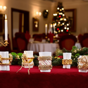 Juego de 6 Anillos para Servilletas de Navidad en Vidrio Dorado Hechos a Mano, Porta Tarjetas de Lugar para Decoración de Mesa de Hotel - Product Image 3