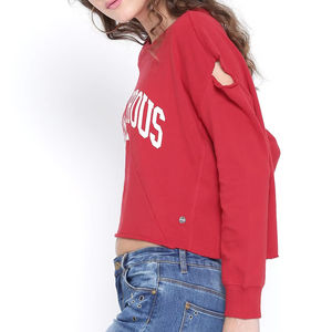 Women's <b>Red</b> Pullover <b>Sweatshirts</b> Best Selling Factory Direct Sale Jersey Fabric Solid Pattern Winter Style - Product Image 5