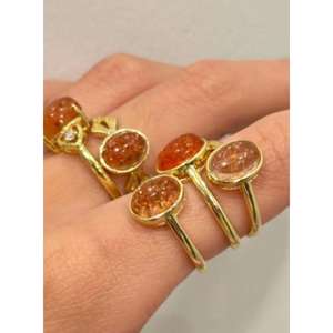 Sunstone Gemstone Ring 18K Gold Plated Luxury Bohemian Jewelry Gift for Women Engagement <b>Wedding</b> Anniversary Party Birthday - Product Image 1