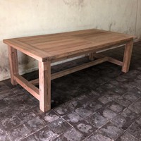 Table de cuisine longue en teck recyclé de luxe, rustique, en bois recyclé, écologique, durable, imperméable, faite à la main, pour la salle à manger