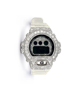 Montre à cadran blanc et noir avec bracelet en moissanite, boîtier en acier inoxydable, résistance à l'eau 10 bars - Product Image 1