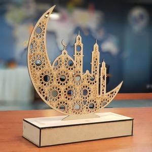 Gold Crescent Moon Mosque Table Sculpture With Geometric Arabic Patterns For Majestic Ramadan Decoration - Product Image 1