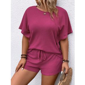 Conjunto de 2 piezas personalizado de verano para mujer, tops cortos ajustados básicos de algodón, camisetas de manga corta y pantalones cortos, conjuntos de mujer de BD - Product Image 6