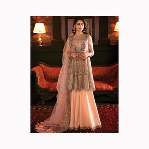 <b>Indian</b> Sequin Embroidered Sharara Gharara Kurti Set 3pcs Pakistani Designer Ethnic Wear Readymade Georgette <b>Fabric</b> Made of Silk - Product Image 1