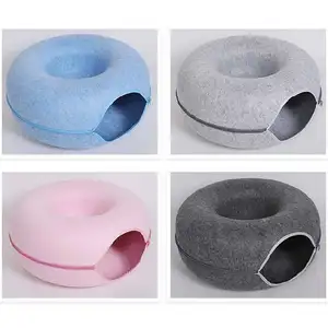 Lit rond pour animaux de compagnie de beignet de ménage de haute qualité pour chat petit Tunnel lit feutre chat grotte nid pour animaux de compagnie