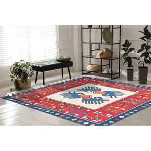 Tapis turc rouge : lavable en machine, décoration de style farmhouse, tapis doux non tissé - Product Image 3