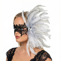 Coiffe latérale en plumes avec masque pour les yeux en dentelle pour spectacle de danse latine, spectacle de scène, cabaret, burlesque, performance, cosplay, événement, fête, costume