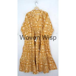 เดรสแมกซี่สไตล์ลำลองแขนสั้นสำหรับผู้หญิง, เดรสแม็กซี่แขนพองและตกแต่งเป็นคลื่นเอวธรรมชาติ - Product Image 4