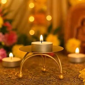 Iron Handmade Eco-Friendly <b>Tea</b> <b>Light</b> <b>Holder</b> Pedestal with Gold Finish for Home Decor and Festive Use - Product Image 5