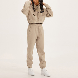 Survêtement unisexe Jogger uni 2 pièces ensemble pantalon ensemble Jogging survêtement vêtements de sport logo personnalisé 100% coton survêtement hommes femmes - Product Image 4