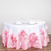 Nappe ronde en satin de 120 pouces avec volants 3D en forme de rose, couleur unie, pour mariage, fête, décoration de la maison, vente en gros