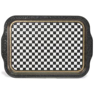 Grand plateau décoratif en damier de 215x316mm avec poignée en acier inoxydable et verre pour le service des aliments - Product Image 1