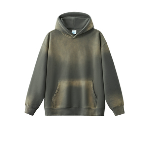 Conjunto de Sudadera con Capucha y Pantalones Cortos de Invierno, Estilo Vintage, Lavado Ácido, con Apliques Bordados Personalizados, Efecto Desgastado por el Sol, con Pedrería, 100% Felpa - Product Image 4