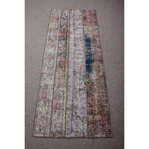 Alfombra Turca Vintage de 2,5x6,3 pies, Alfombra de Lana Azul Abstracta - Product Image 2