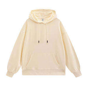 Sudadera con capucha para hombre con logotipo bordado personalizado OEM, sudadera holgada de punto americano antiarrugas con hombros caídos de Color sólido - Product Image 5