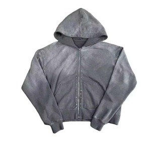 Men's Gray <b>Zip</b>-Up Hoodie 100% Cotton French Terry Hooded Sweatshirt <b>Pocket</b> Casual Streetwear Autumn Regular Fit Men's <b>Hoodies</b> - Product Image 1