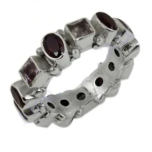 Anillo Geométrico de Plata 925 con Amatista, Engaste de Bisel, Estilo Vintage, Unisex, Joyería de Moda con Piedras Preciosas, Elegante para Boda o Compromiso - Product Image 1