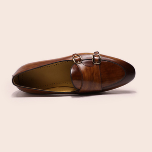 Mocassini Formali da <span class=keywords><strong>Uomo</strong></span> in Vera Pelle di Vacchetta, <span class=keywords><strong>Scarpe</strong></span> in Pelle con Doppia Fibbia Monk Strap, Realizzate a Mano con Processo di Invecchiamento - Product Image 5