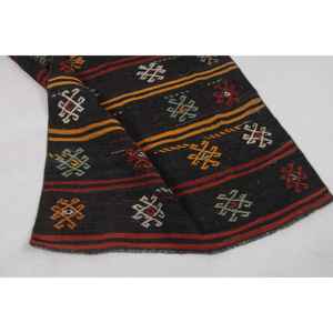 Tapis turc vintage, tapis de couloir 3,6x11,3 pieds, tapis en laine à carreaux noirs et rouges - Product Image 5