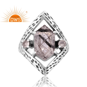 Best selling oxidized sterling silver natural Multi gemstone <b>statement</b> <b>ring</b> custom jewelry manufacturer - Product Image 2