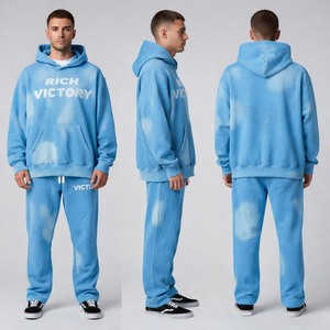 Conjunto de Sudadera con Capucha Extra Grande y Pantalones Deportivos Holgados de 2 Piezas, 100% Algodón, Lavado Ácido, Personalizado para Fabricación de Ropa - Product Image 1